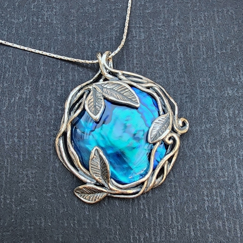 Blue Abalone Shell Leaf Pendant 🍃